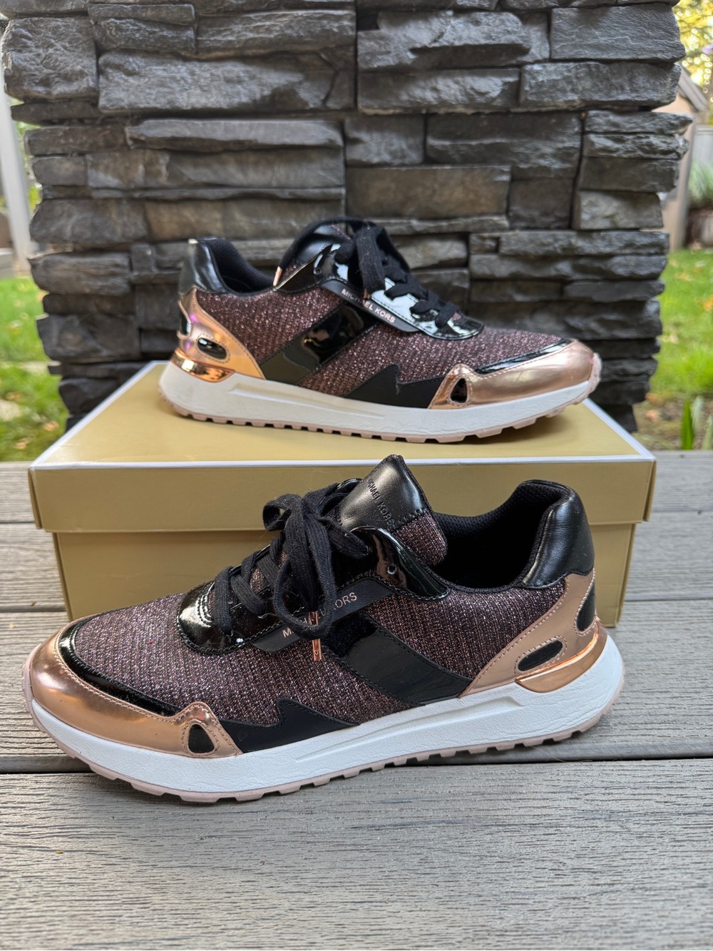 Michael Kors Monroe Glitter Chain Mesh Trainer Rose Gold Sneakers